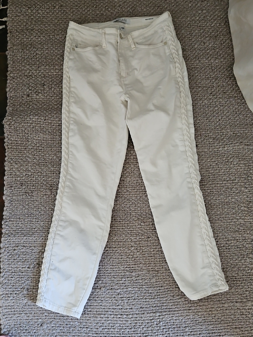 Judy Blue Cream Braided Side-Panel Relaxed Fit Jeans